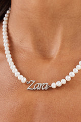 Iced Name Freshwater Pearl Necklace - White - 10mm