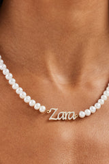 Iced Name Freshwater Pearl Necklace - Gold - 10mm