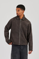 Suede Collared Jacket - Charcoal