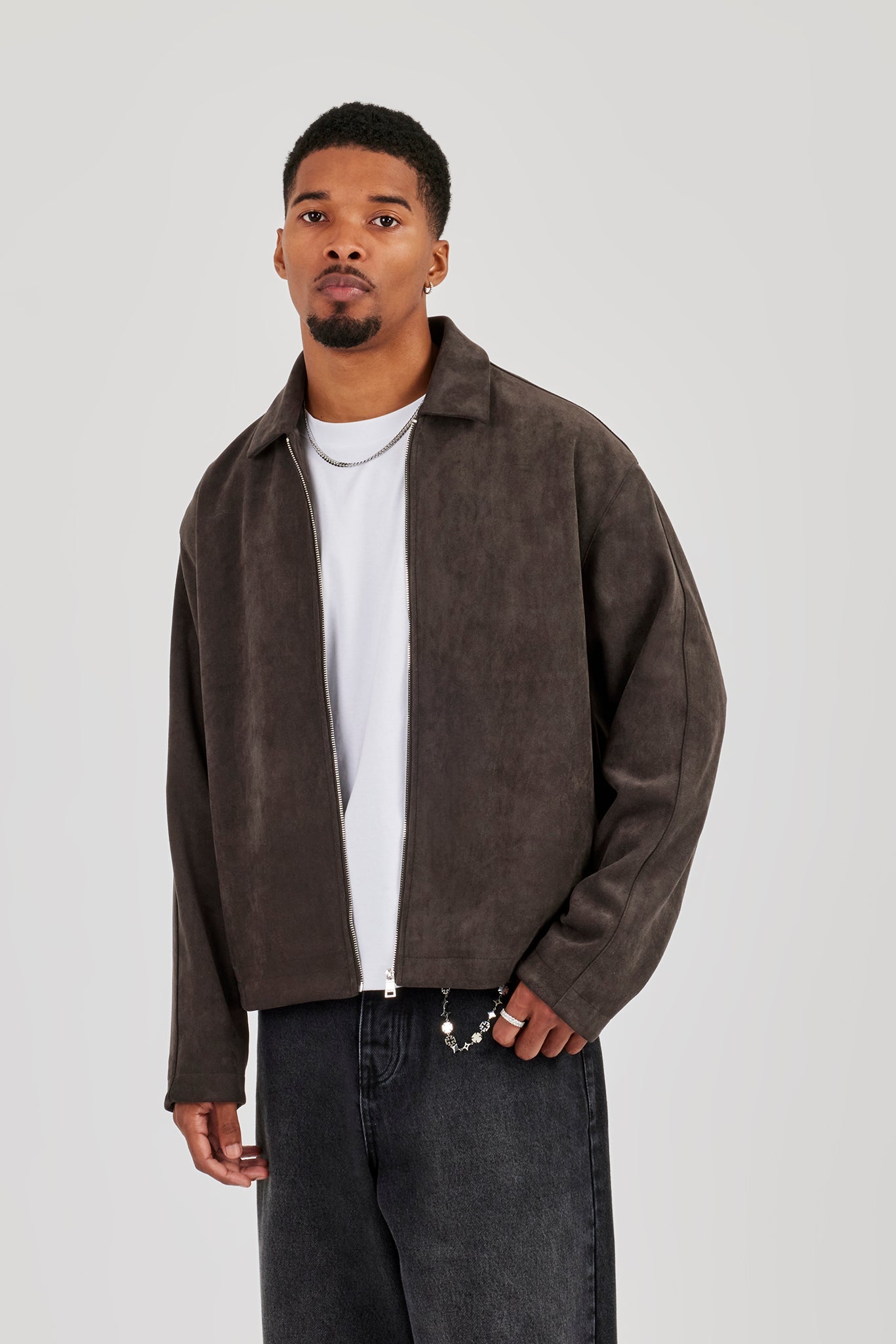 Suede Collared Jacket - Charcoal