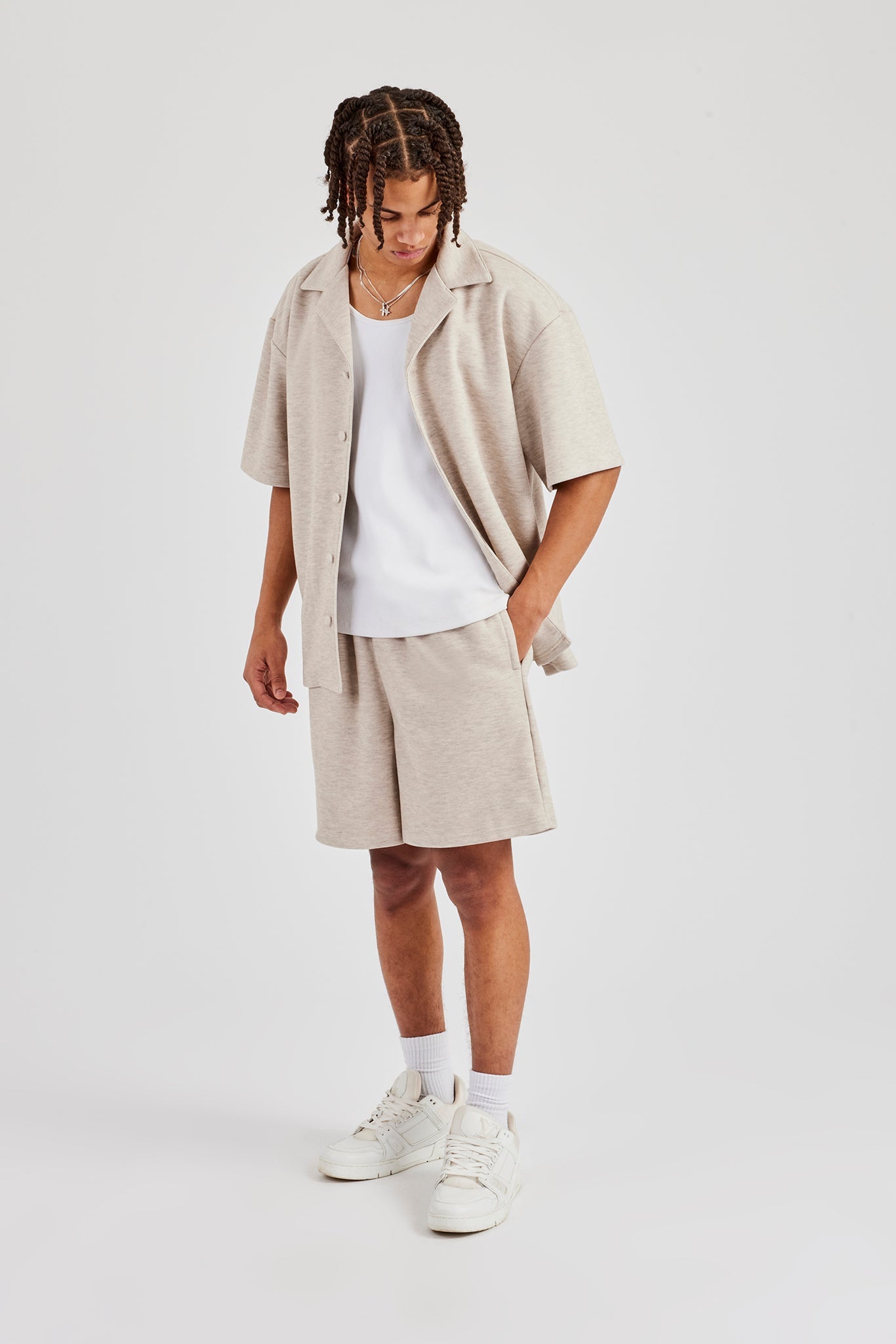 Textured Revere Collar Shirt - Stone