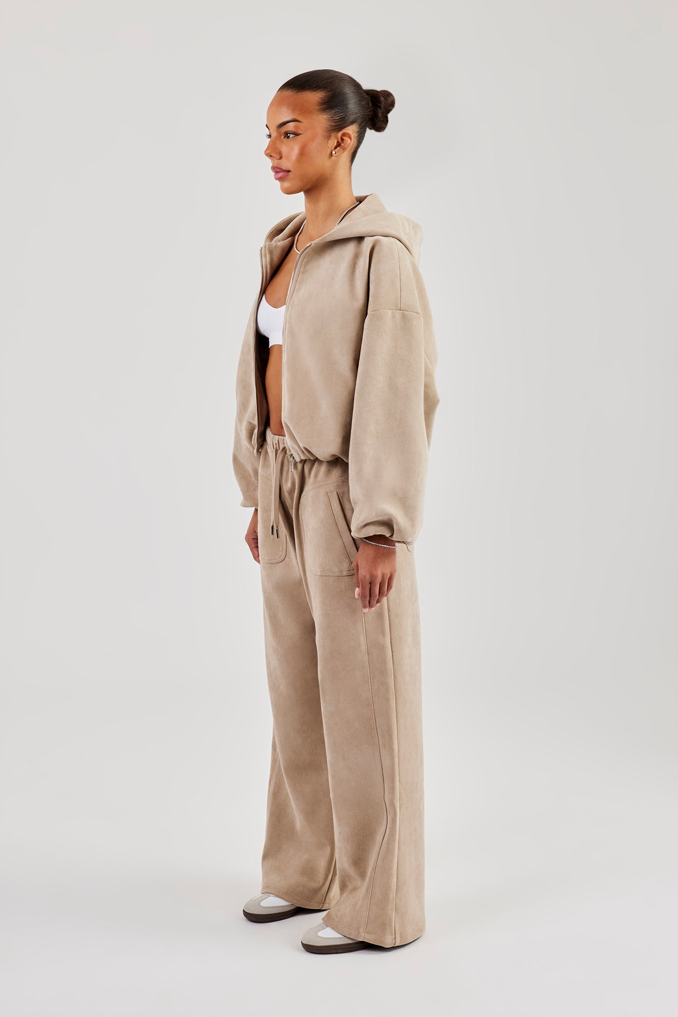 Suede Hooded Jacket and Trouser - Beige