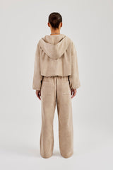 Suede Hooded Jacket and Trouser - Beige