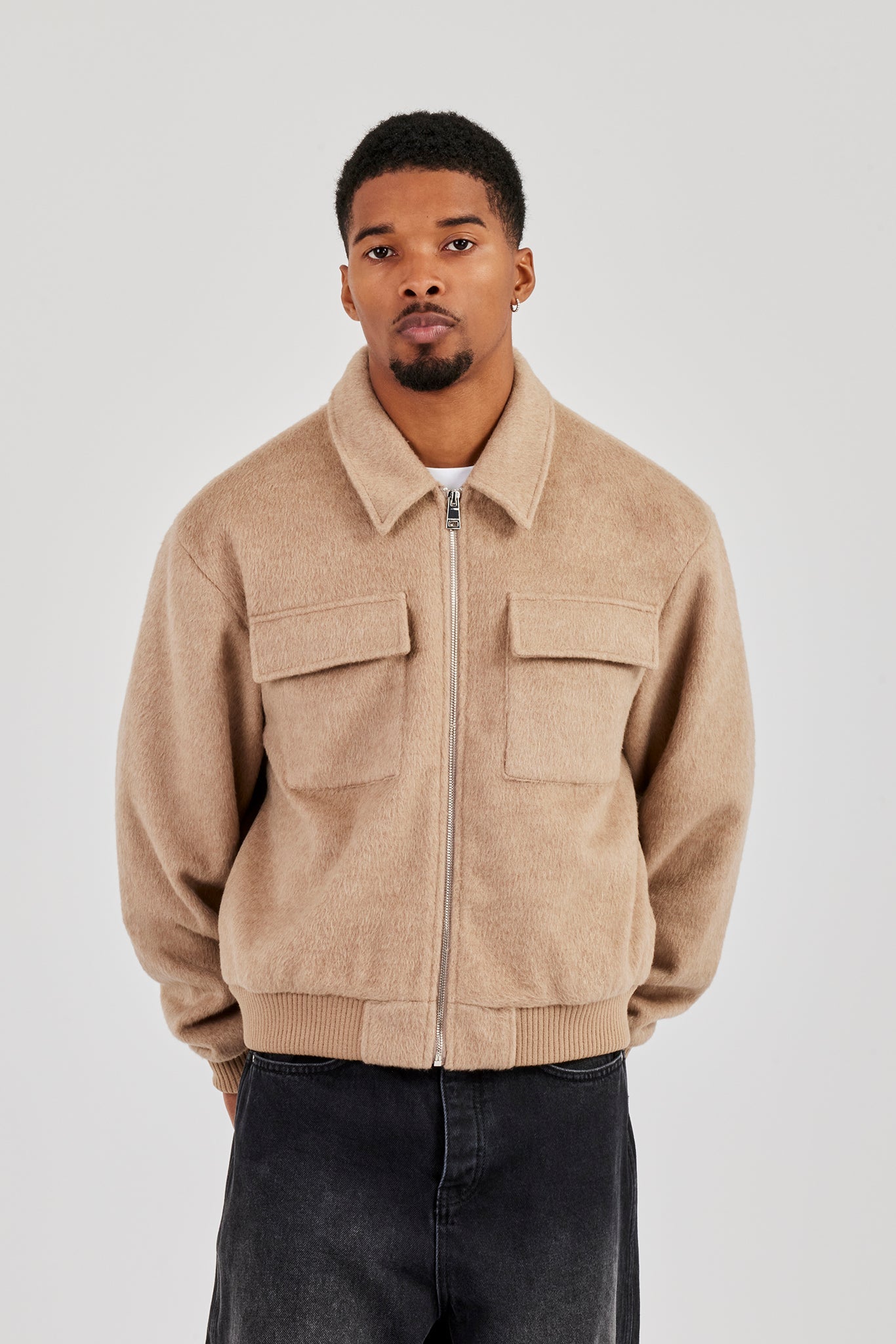 Textured Utility Bomber - Beige