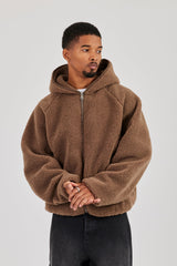 Oversized Borg Zip Hoodie - Chocolate