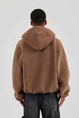 Oversized Borg Zip Hoodie - Chocolate