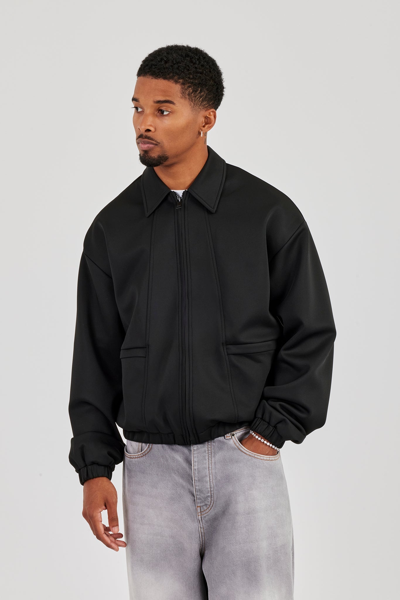 Poly Contrast Track Jacket - Black