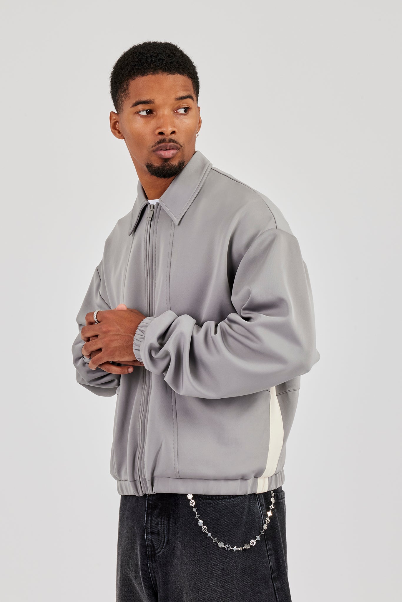 Poly Contrast Track Jacket - Grey