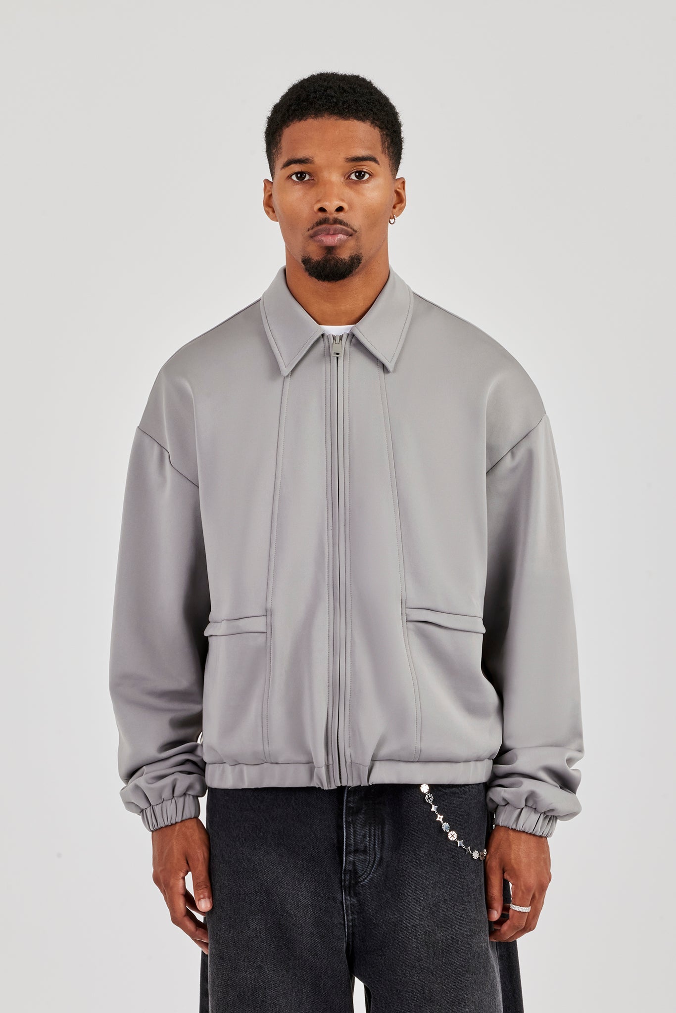 Poly Contrast Track Jacket - Grey
