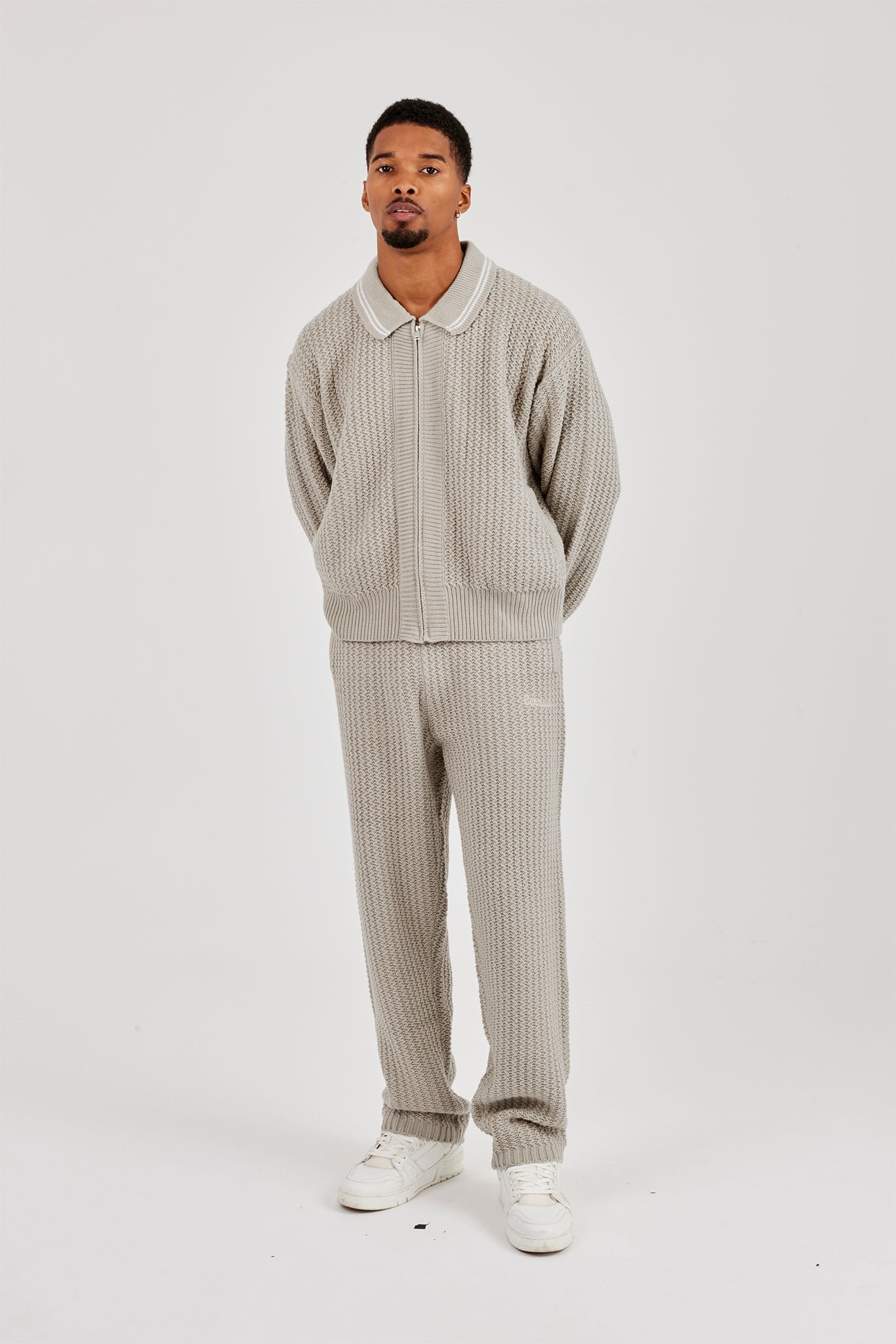 Knitted Harrington & Jogger - Taupe