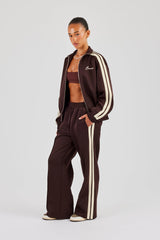 Funnel Neck Butter Yellow Taping Zip Through Track Jacket - Chocolate