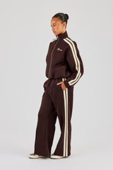 Wide Leg Track Pant With Butter Yellow Taping  - Chocolate