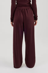 Soft Touch Button Detail Trouser - Burgundy