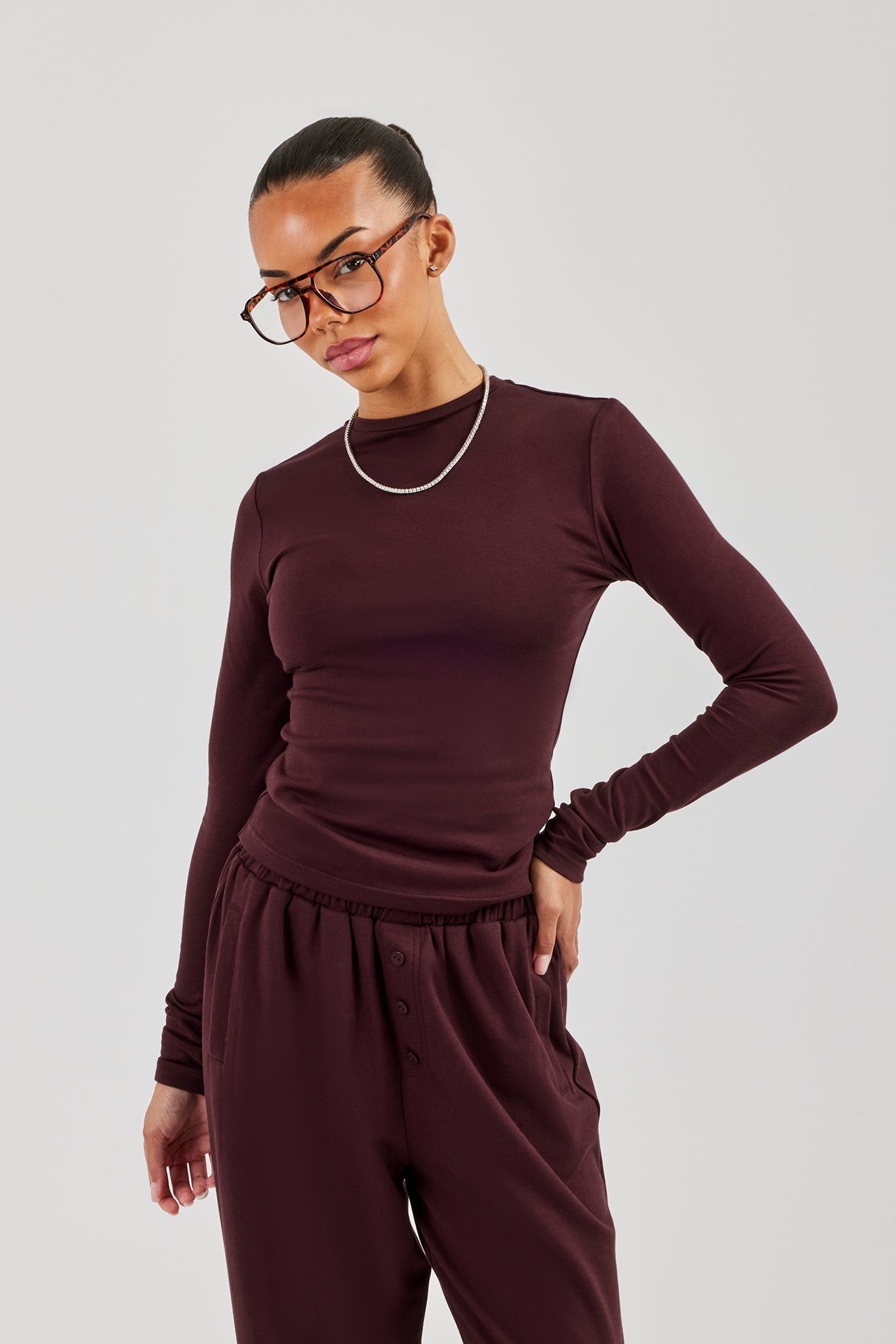 Soft Touch Long Sleeve Top - Burgundy