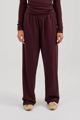 Soft Touch Button Detail Trouser - Burgundy