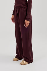 Soft Touch Button Detail Trouser - Burgundy