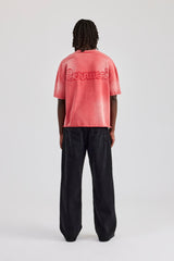 Washed Applique Boxy T-Shirt - Red