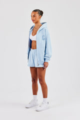 Oversized Zip Through Hoodie & Short - Baby Blue