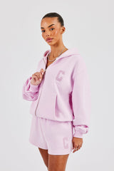 Oversized Zip Through Hoodie & Short - Pink