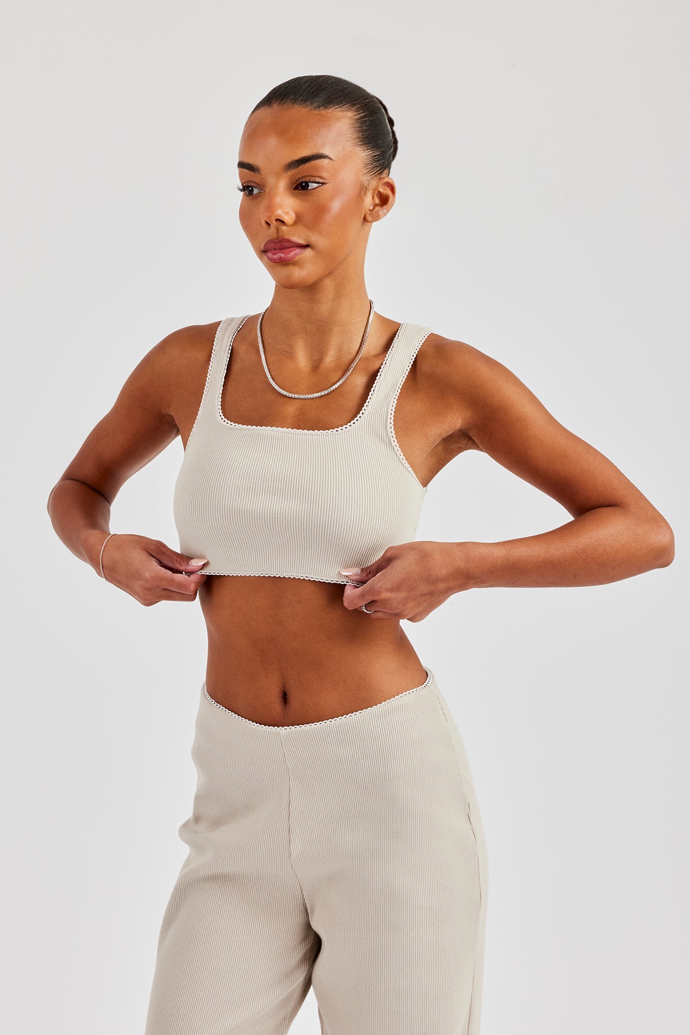 Ribbed Cropped Tank Top & Pant - Stone