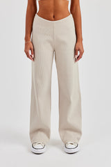 Ribbed Pant with Trim Detail - Stone