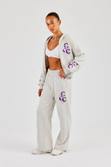 Cropped Layered Applique Zip Hoodie & Wide Leg Jogger - Ash Grey
