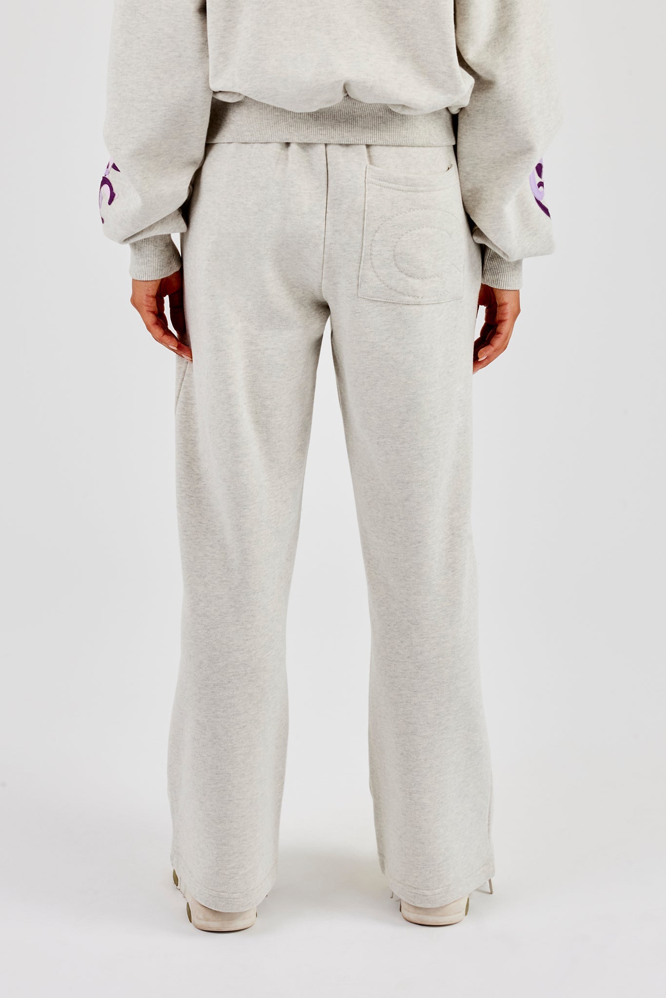 Layered Applique Wide Leg Jogger - Ash Grey