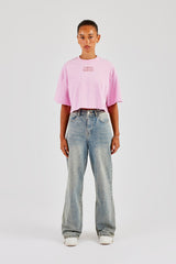 Glitter Applique Cropped T-Shirt - Pink