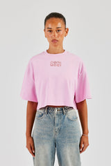 Glitter Applique Cropped T-Shirt - Pink