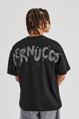 Regular Back Puff Print T-Shirt- Black