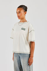 222 Cherub Contrast Stitch Oversized T-Shirt - Off White