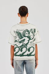 222 Cherub Contrast Stitch Oversized T-Shirt - Off White
