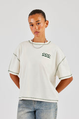 222 Cherub Contrast Stitch Oversized T-Shirt - Off White
