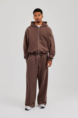 Zip Hoodie & Baggy Fit Jogger - Coffee