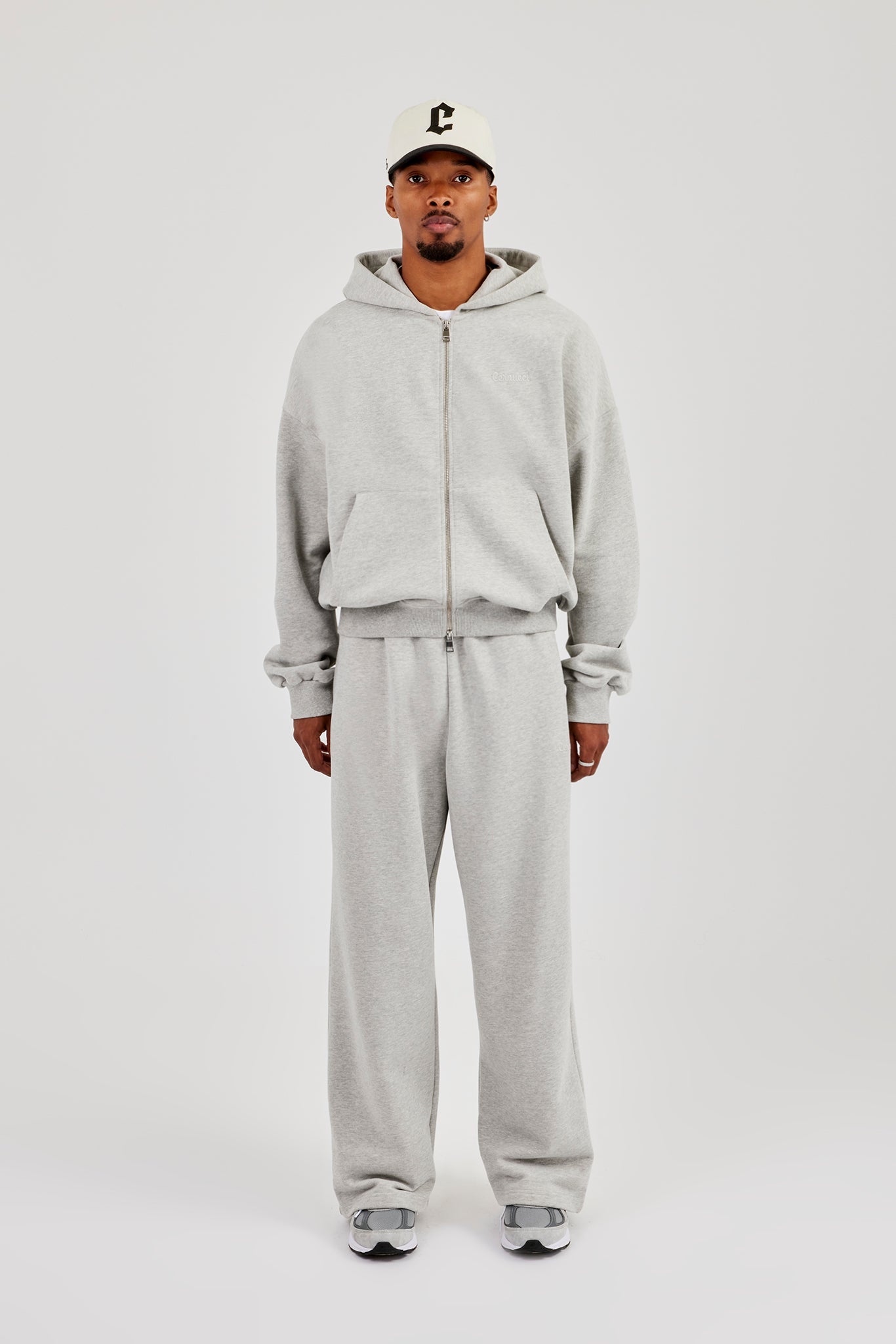 Zip Hoodie & Baggy Fit Jogger - Grey Marl