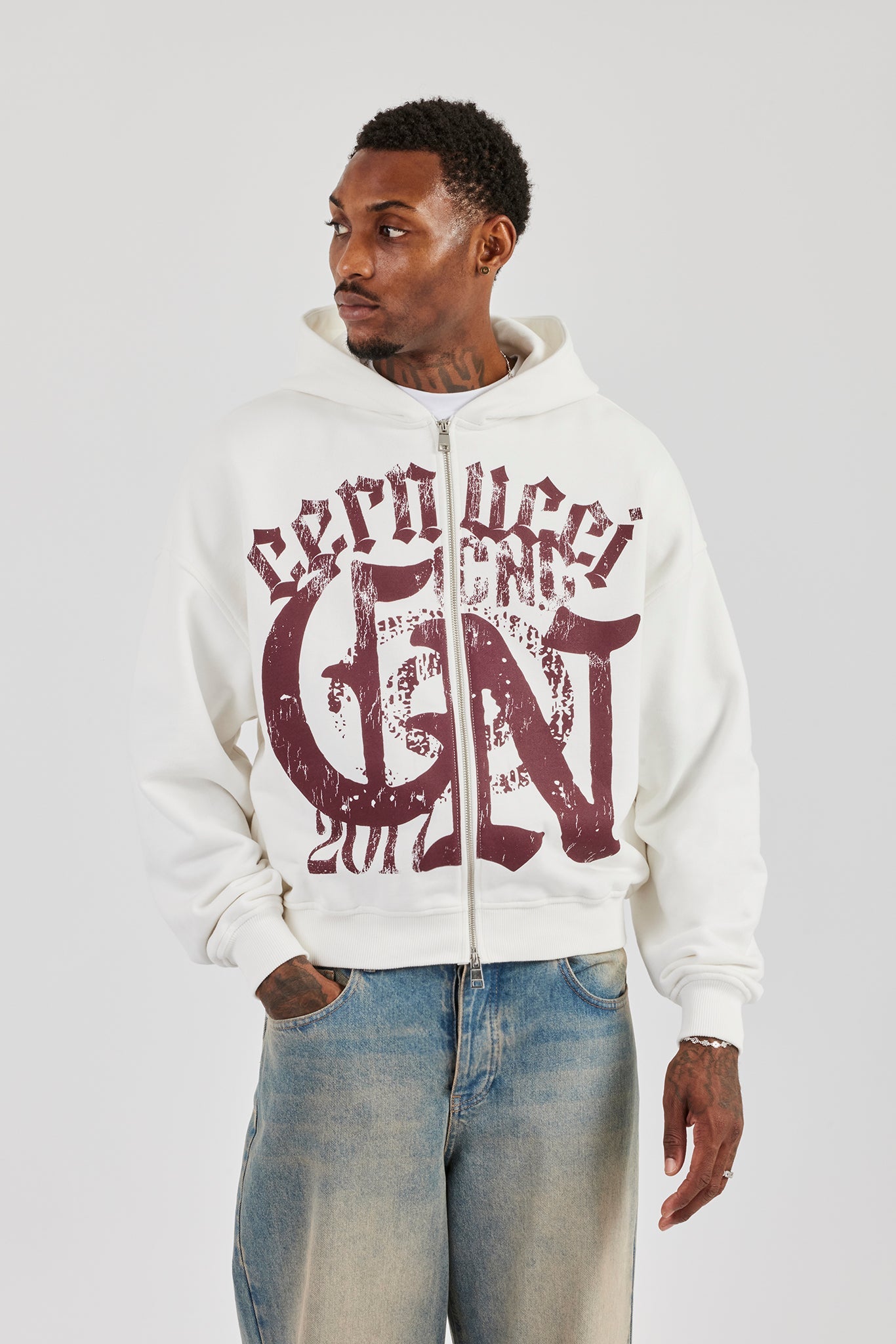 CN17 Boxy Zip Through Hoodie - Off White