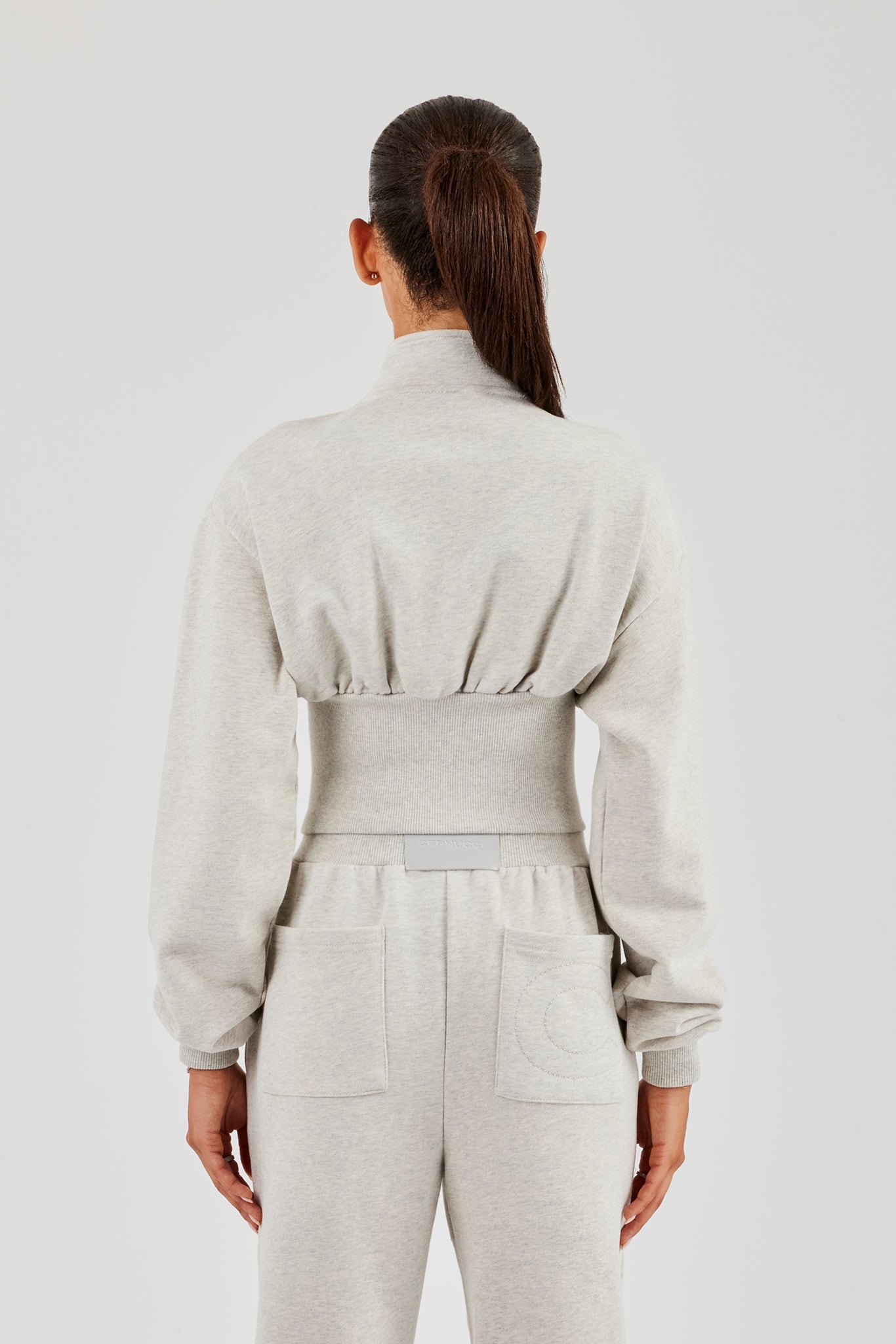 Rib Zip Through Funnel Neck Sweat - Ash Grey