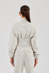 Rib Zip Through Funnel Neck Sweat - Ash Grey