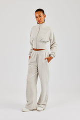 Deep Rib Funnel Neck & Wide Leg Jogger - Ash Grey