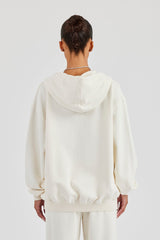 C Embroidered Zip Through Hoodie - Off White