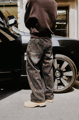 Baggy Fit Rhinestone Jeans - Washed Black