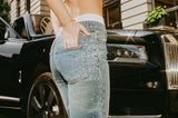 Baggy Rhinestone Side Detail Jeans - Antique Wash
