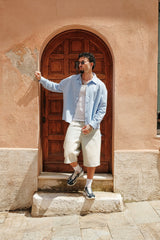 Long Sleeve Boxy Stripe Shirt - Blue