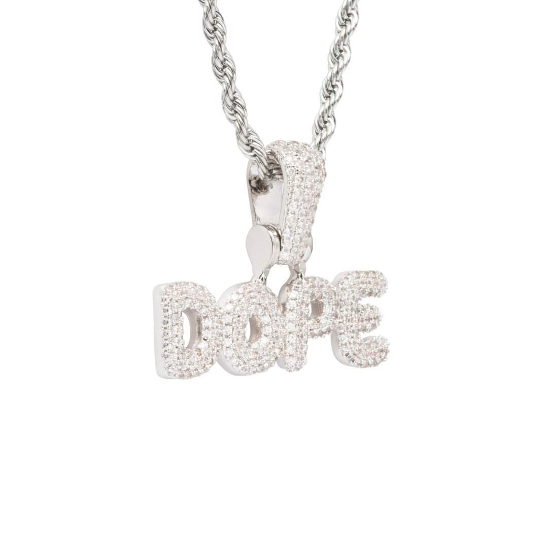 0.5" Custom Bubble Font Pendant - White Gold - Cernucci