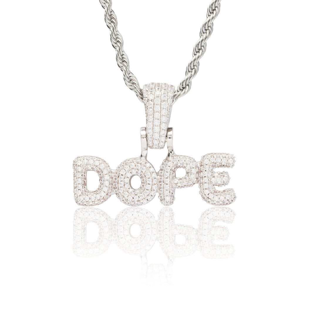 0.5" Custom Bubble Font Pendant - White Gold - Cernucci