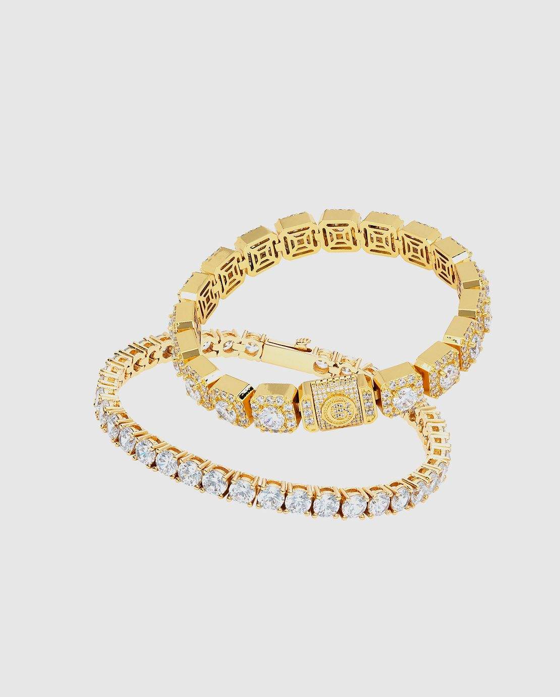10mm Clustered + 5mm Tennis Bracelet Bundle - Gold - Cernucci