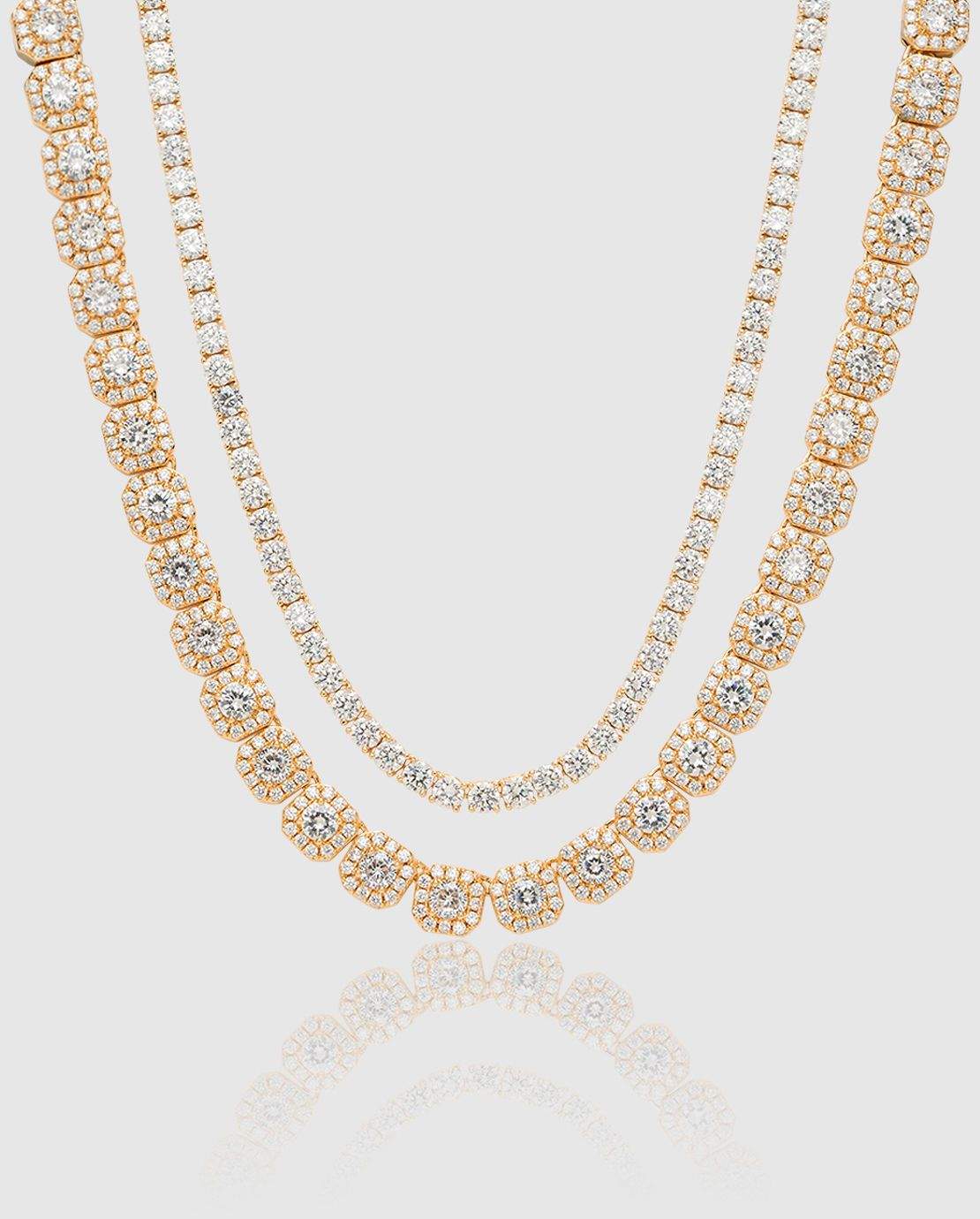 10mm Clustered + 5mm Tennis Chain Bundle - Gold - Cernucci