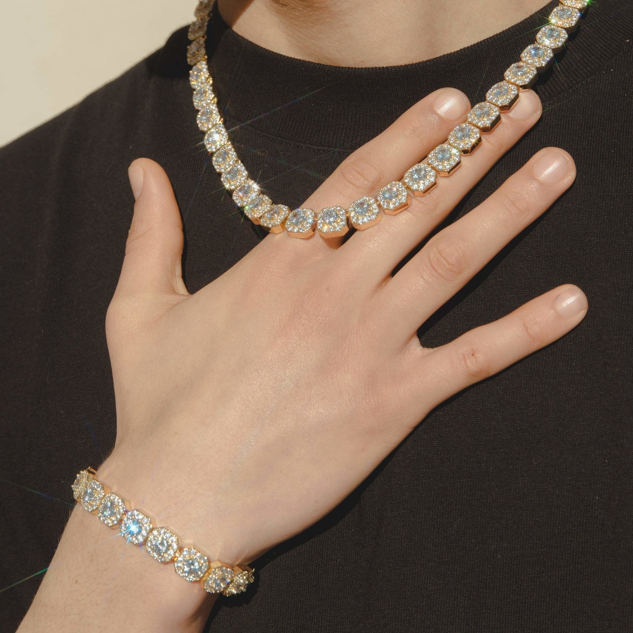 10mm Clustered Tennis Chain + Bracelet Bundle - Gold - Cernucci