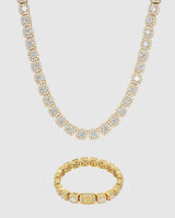 10mm Clustered Tennis Chain + Bracelet Bundle - Gold - Cernucci