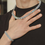 10mm Clustered Tennis Chain + Bracelet Bundle - White Gold - Cernucci